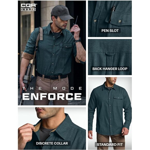 Mens Green Cotton Flannel Shirt Long Sleeve Brushed Soft Casual Outdoor Plaid - Picture 8 of 9